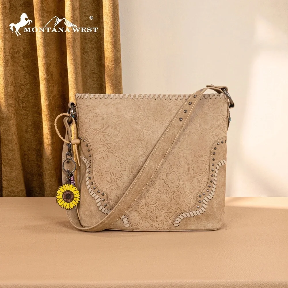 Montana West Embossed Collection Hobo Shoulder Bag Tan